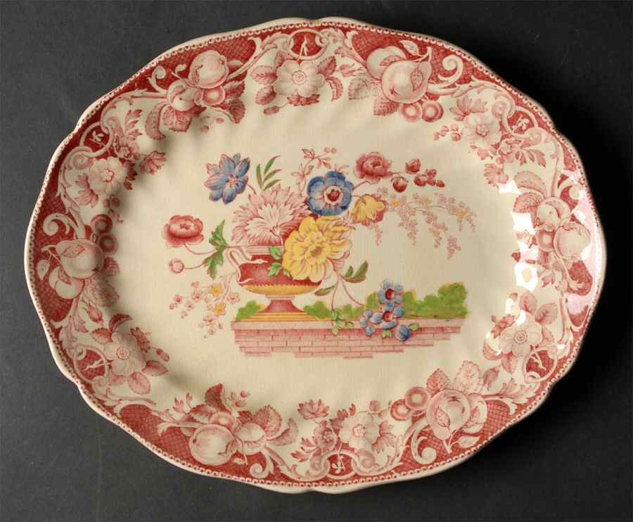 Pomeroy Red Multicolor (Center Design) 11" Oval Serving Platter by Royal Doulton-1