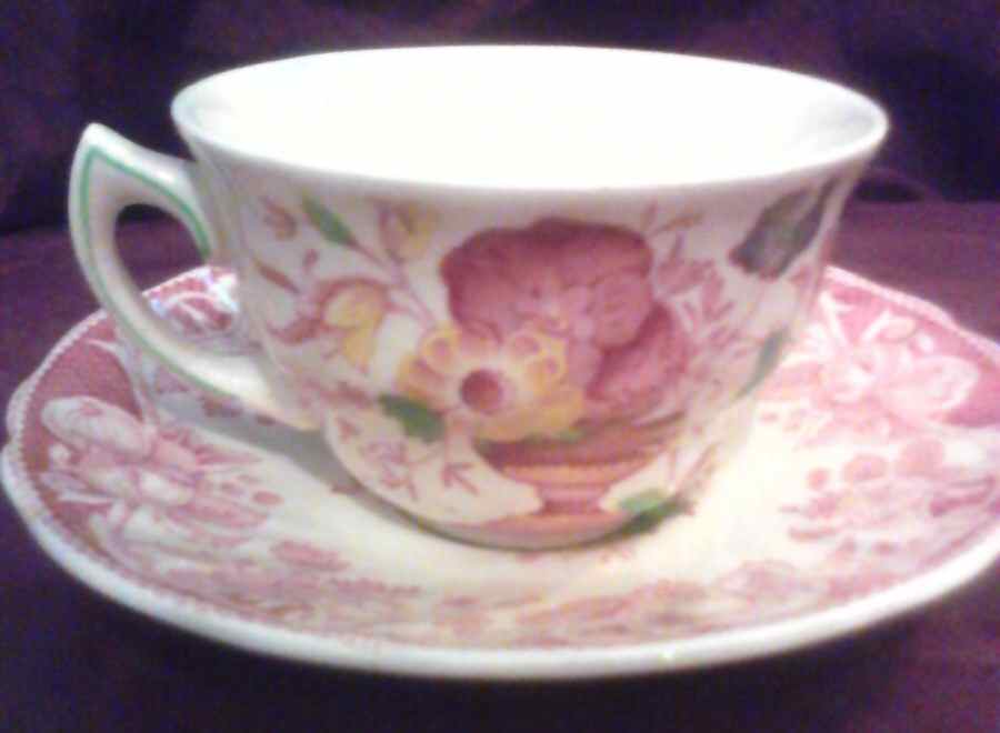 Pomeroy Red Multicolor (#D5471, No Floral Center) Footed Cup & Saucer Set by Royal Doulton-1
