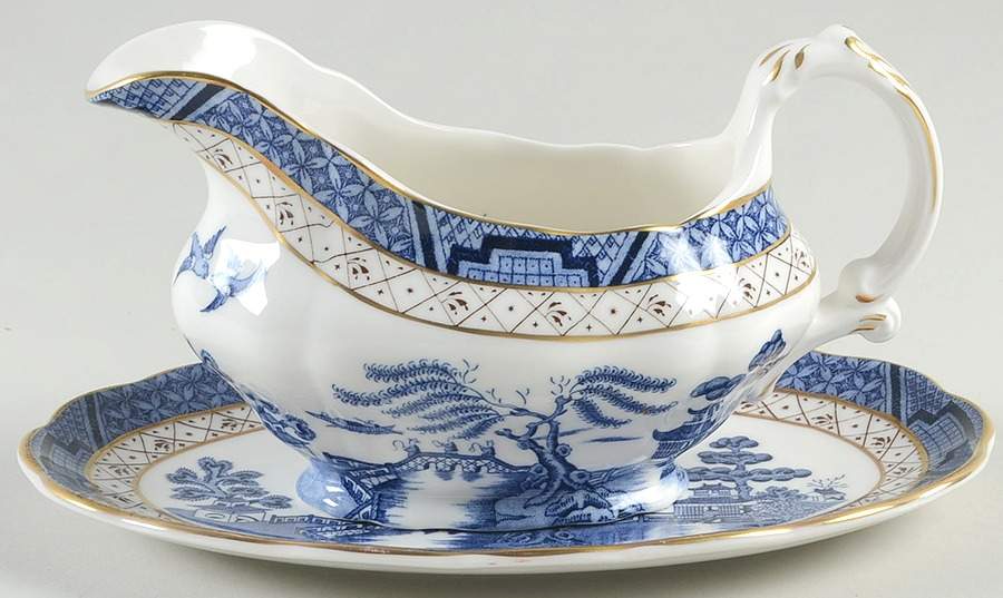 Real Old Willow Gravy Boat & Underplate/Relish by Royal Doulton-1