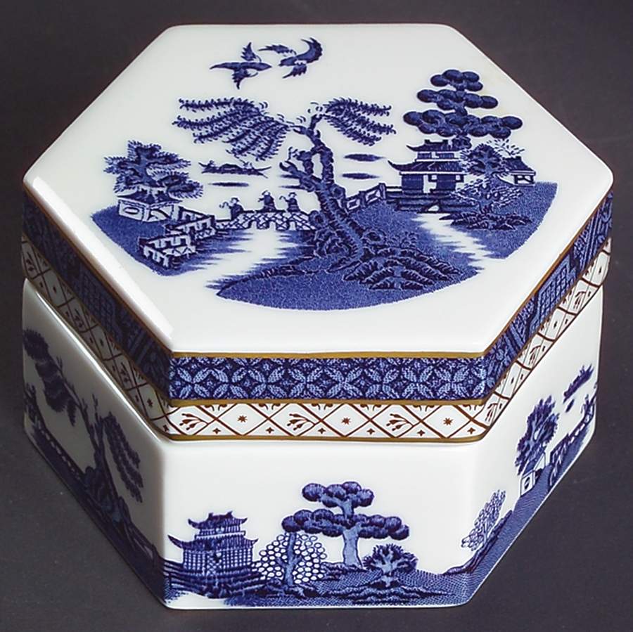 Real Old Willow Hexagonal Box & Lid by Royal Doulton-1