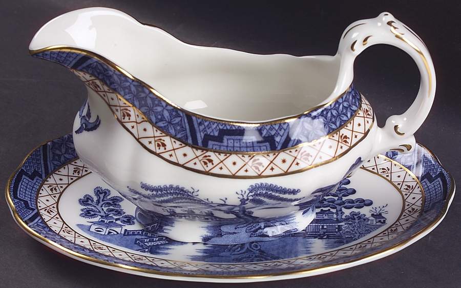 Real Old Willow Gravy Boat & Underplate/Relish by Royal Doulton-1