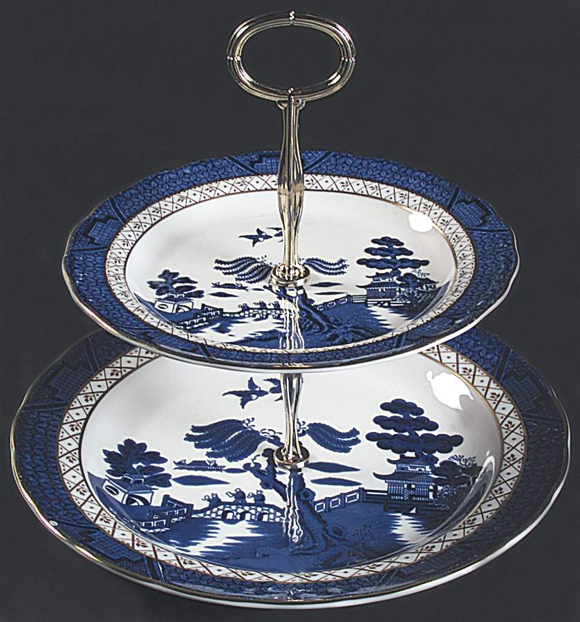 Real Old Willow 6 5/8"-10"  2 Tiered Serving Tray (Dp, Sp) HC by Royal Doulton-1