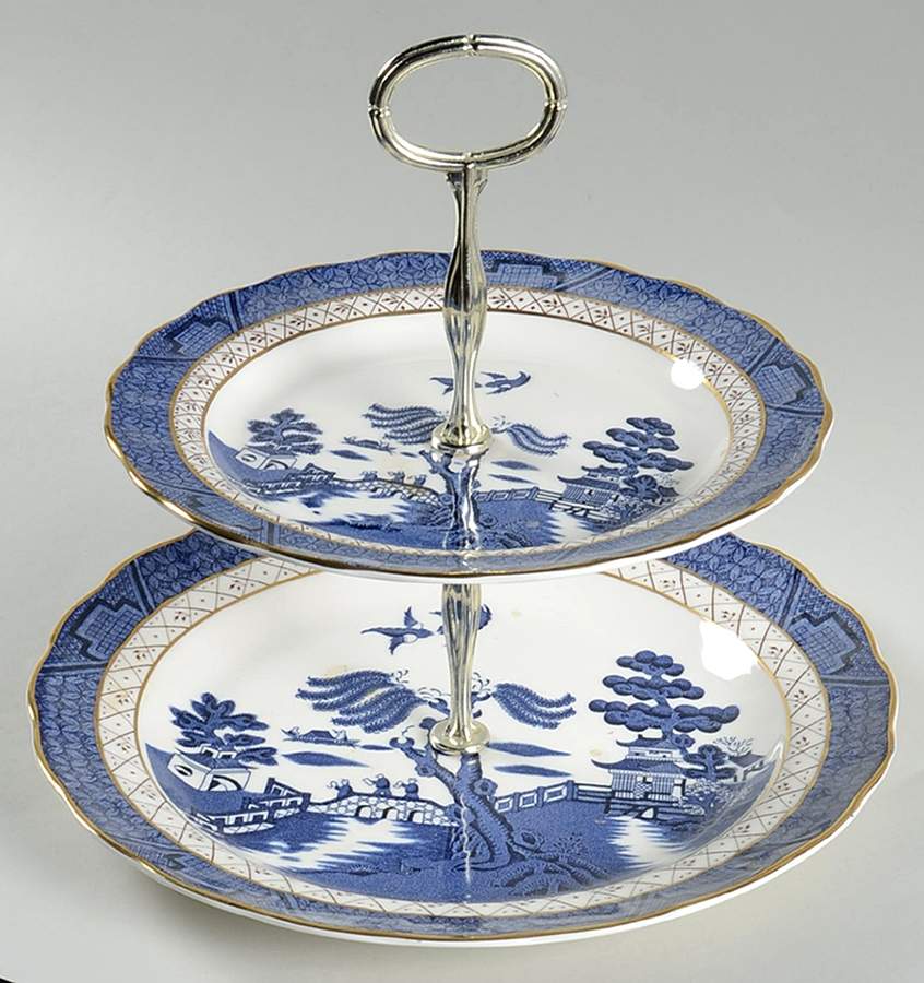 Real Old Willow 2 Tiered Serving Tray (Dinner & Salad Plate) by Royal Doulton-1
