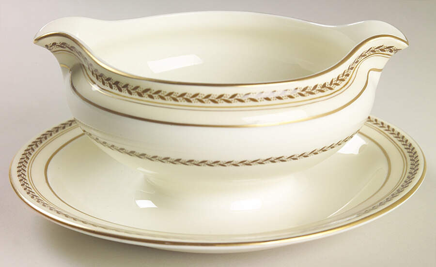 The Repton (Gold Trim) Gravy Boat with Attached Underplate by Royal Doulton-1