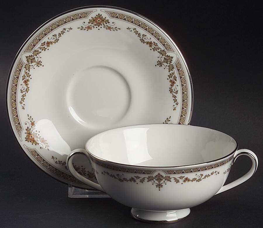 Repton (Platinum Trim) Footed Cream Soup Bowl & Saucer Set by Royal Doulton-1