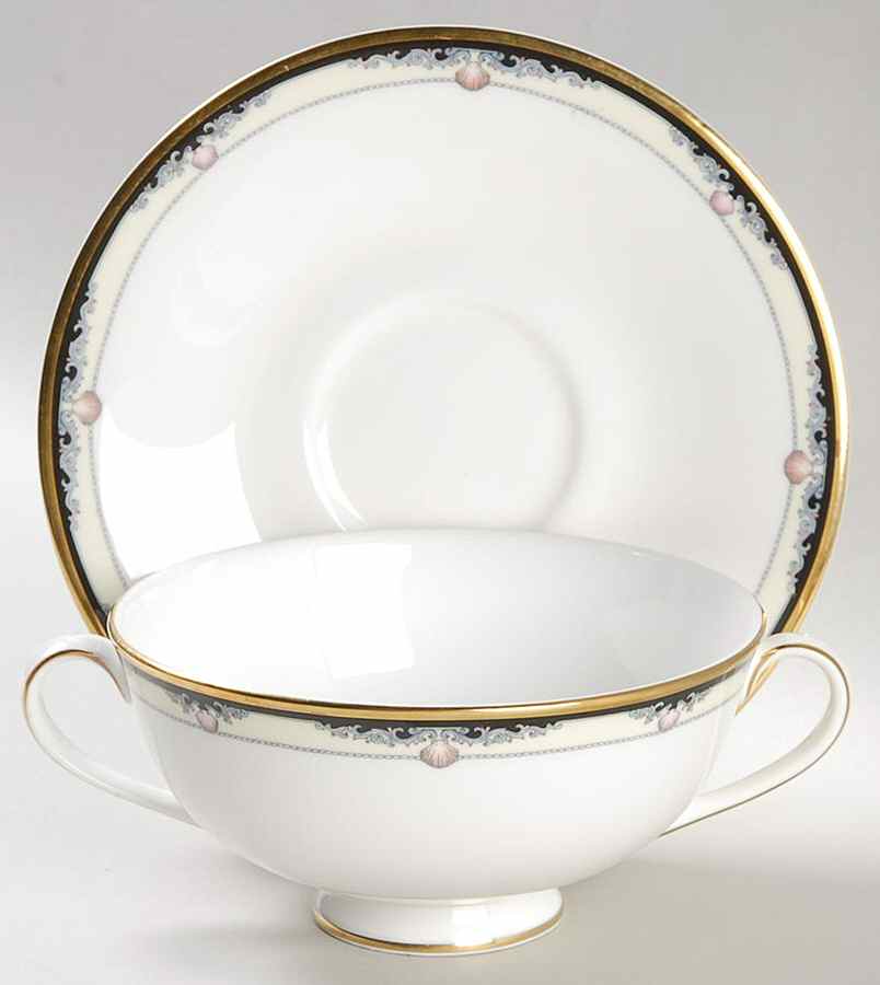 Rhodes Footed Cream Soup Bowl & Cup Saucer Set by Royal Doulton-1