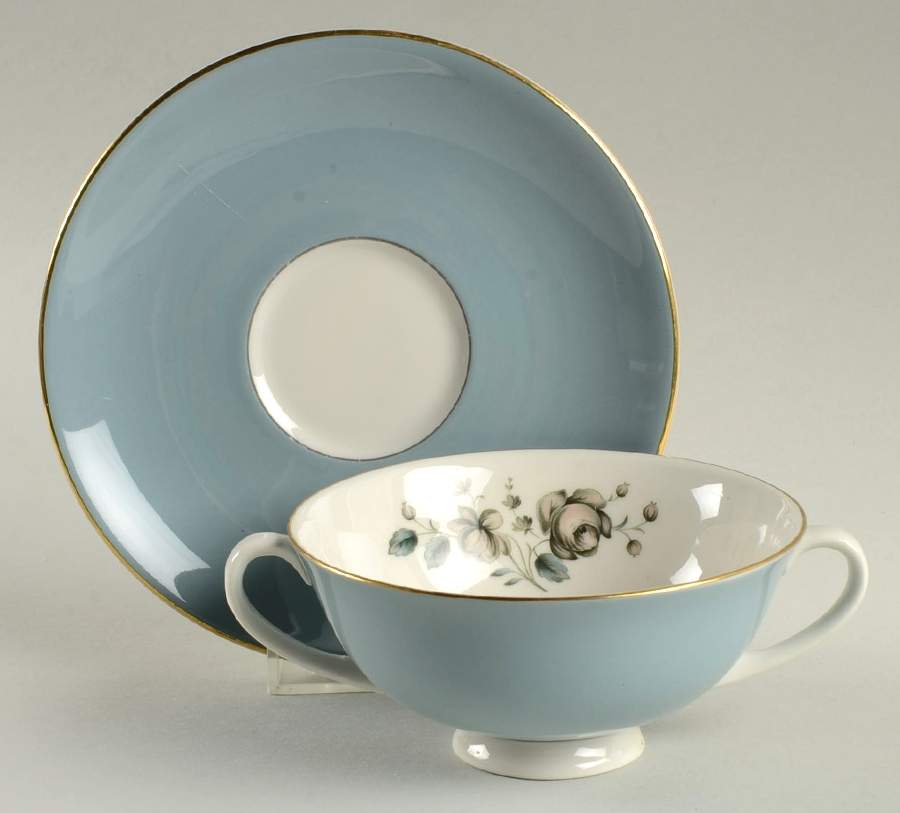 Rose Elegans Footed Cream Soup Bowl & Saucer Set by Royal Doulton-1