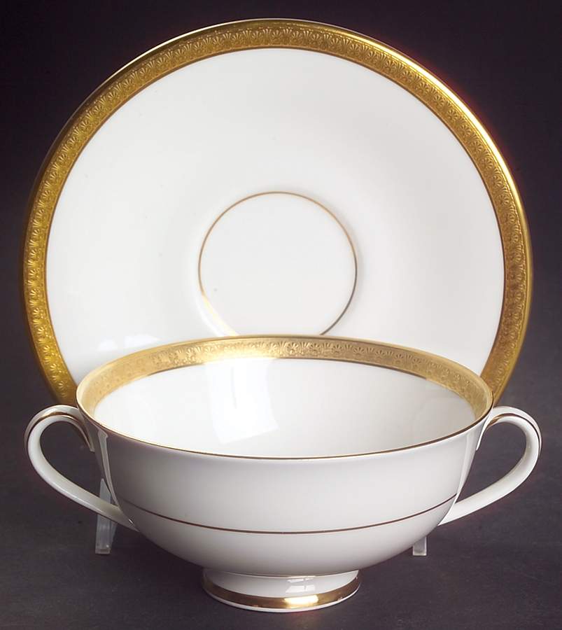 Royal Gold Footed Cream Soup Bowl & Cup Saucer Set by Royal Doulton-1