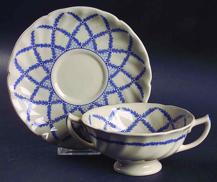 Romney Blue Footed Cream Soup Bowl & Saucer Set by Royal Doulton-1