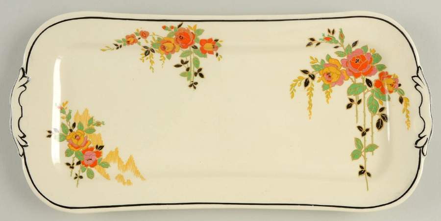 Rosslyn (Roses, Black Trim) Large Sandwich Tray by Royal Doulton-1