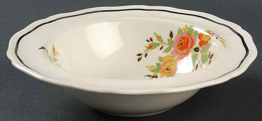 Rosslyn (Roses, Black Trim) Rim Cereal Bowl by Royal Doulton-1