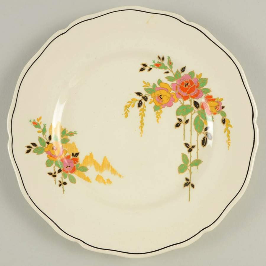Rosslyn (Roses, Black Trim) Salad Plate by Royal Doulton-1