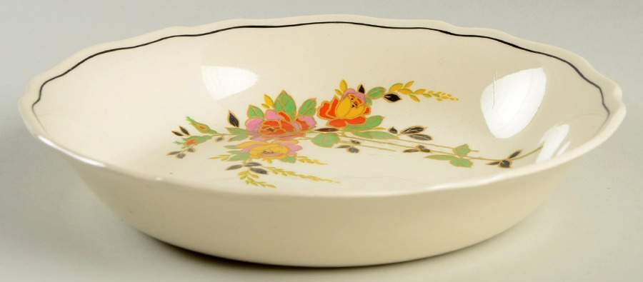 Rosslyn (Roses, Black Trim) Coupe Soup Bowl by Royal Doulton-1