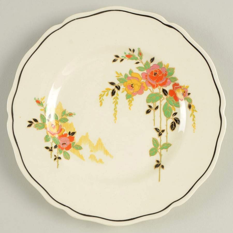 Rosslyn (Roses, Black Trim) Bread & Butter Plate by Royal Doulton-1