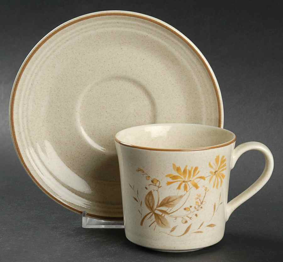 Sandsprite (Single Line Brown Trim) Flat Cup & Saucer Set by Royal Doulton-1