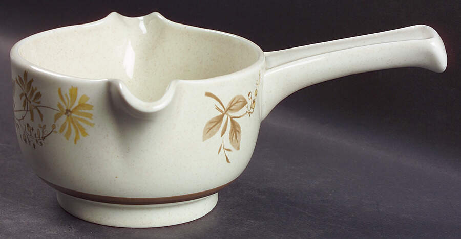 Sandsprite (Double Line Brown Trim) Gravy Boat w/Stick Handle by Royal Doulton-1