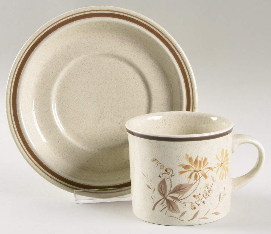 Sandsprite (Double Line Brown Trim) Flat Cup & Saucer Set by Royal Doulton-1