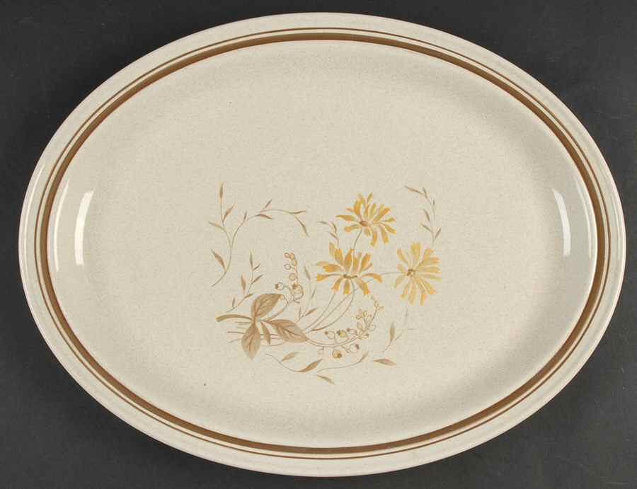 Sandsprite (Double Line Brown Trim) 16" Oval Serving Platter by Royal Doulton-1