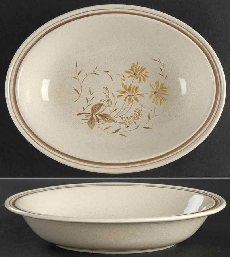 Sandsprite (Double Line Brown Trim) 10" Oval Vegetable Bowl by Royal Doulton-1