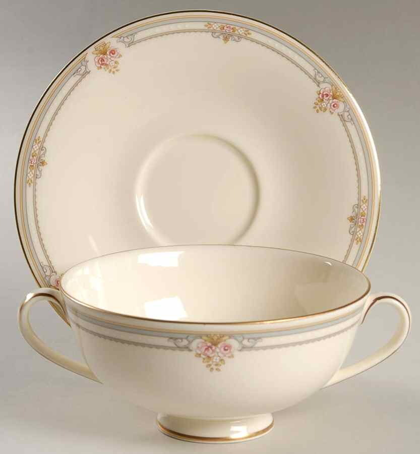Sarah Footed Cream Soup Bowl & Cup Saucer Set by Royal Doulton-1