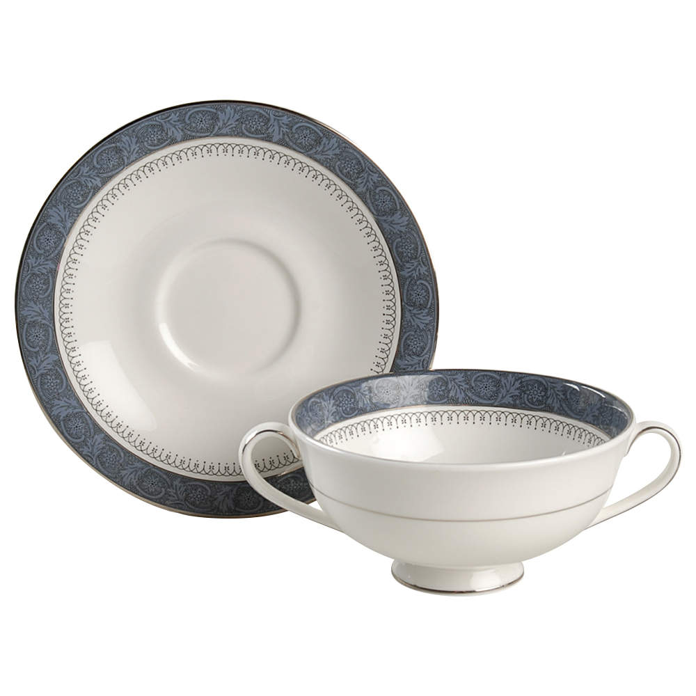 Sherbrooke Footed Cream Soup Bowl & Cup Saucer (SAUM2) by Royal Doulton-1