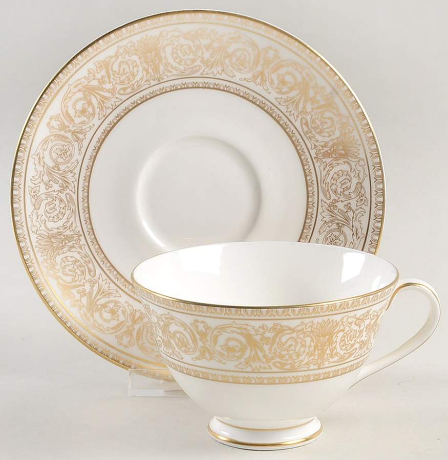 Sovereign (Gold Scroll and Leaf Rim) Footed Cup & Saucer Set by Royal Doulton-1