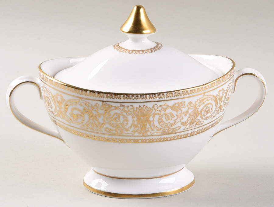 Sovereign (Gold Scroll and Leaf Rim) Sugar Bowl & Lid by Royal Doulton-1