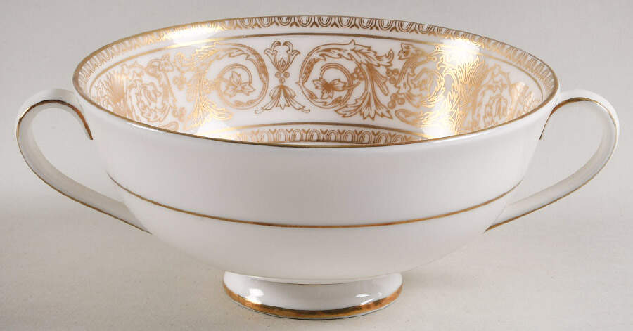 Sovereign (Gold Scroll and Leaf Rim) Footed Cream Soup Bowl by Royal Doulton-1