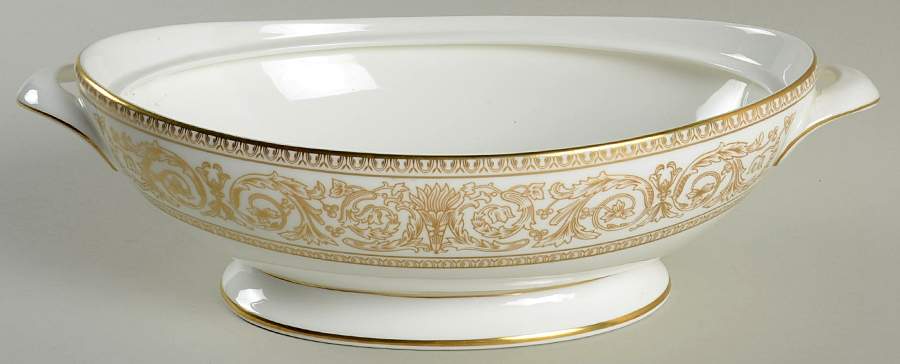 Sovereign (Gold Scroll and Leaf Rim) Oval Vegetable No Lid by Royal Doulton-1