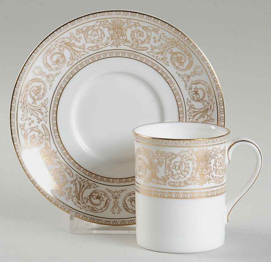 Sovereign (Gold Scroll and Leaf Rim) Footed Demitasse Cup & Saucer Set by Royal Doulton-1