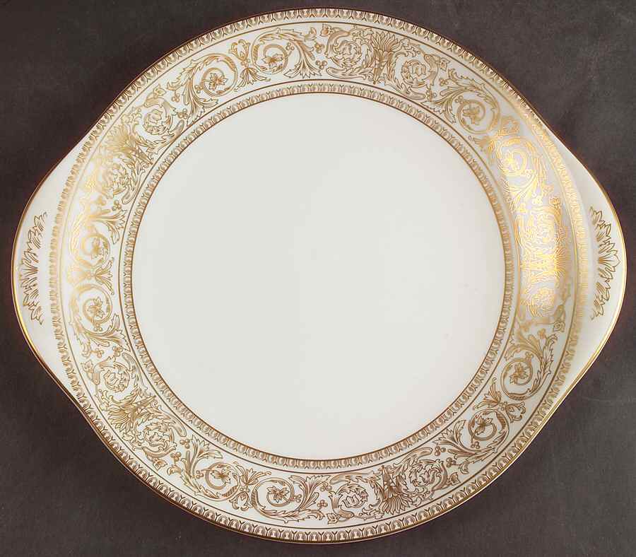 Sovereign (Gold Scroll and Leaf Rim) Handled Cake Plate by Royal Doulton-1
