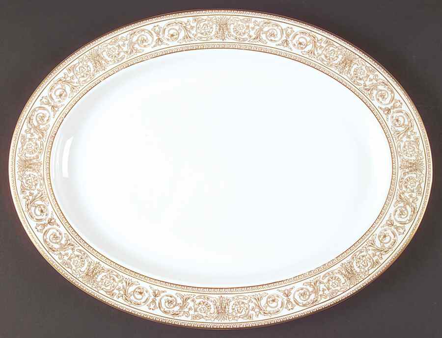 Sovereign (Gold Scroll and Leaf Rim) 16" Oval Serving Platter by Royal Doulton-1