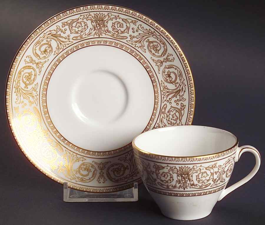 Sovereign (Gold Scroll and Leaf Rim) Flat Demitasse Cup & Saucer Set by Royal Doulton-1