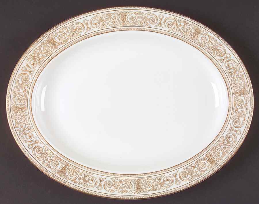 Sovereign (Gold Scroll and Leaf Rim) 13" Oval Serving Platter by Royal Doulton-1