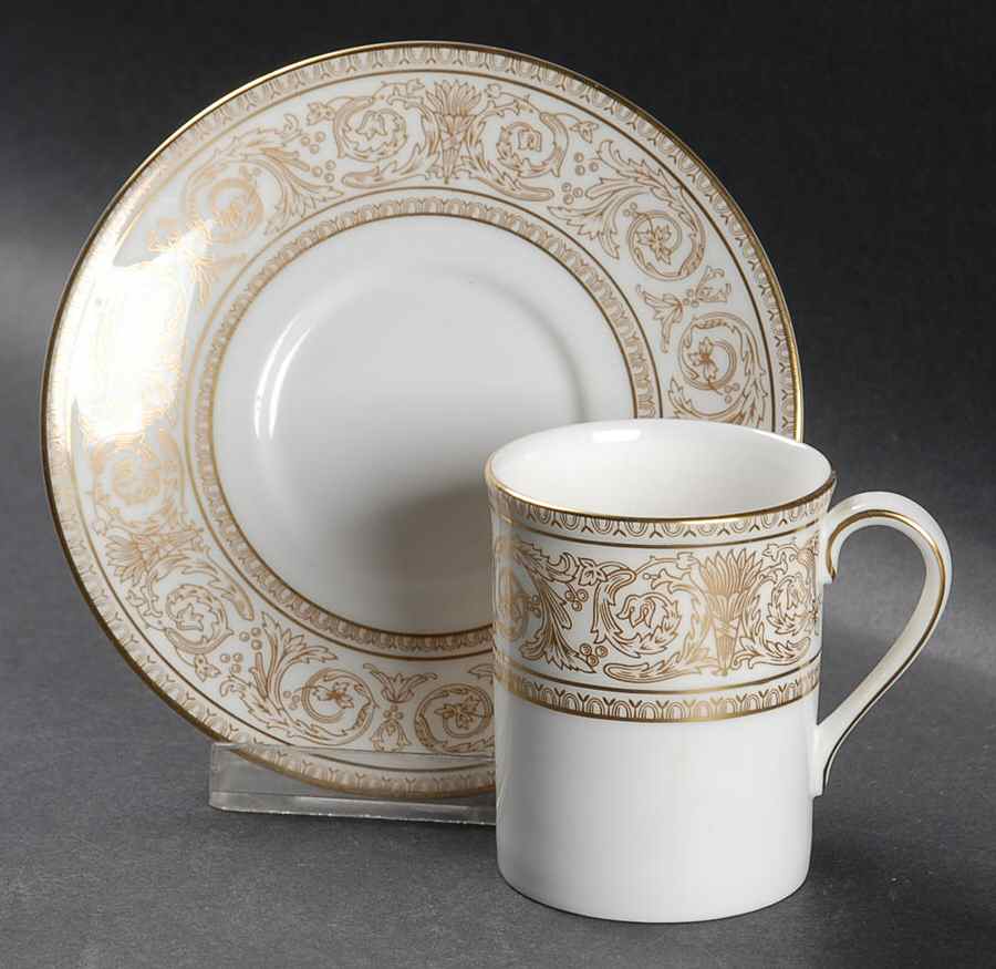 Sovereign (Gold Scroll and Leaf Rim) Flat Demitasse Cup & Saucer Set by Royal Doulton-1