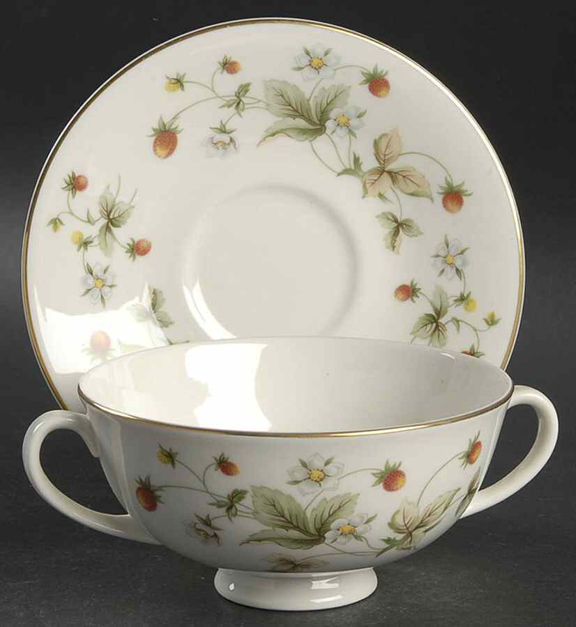 Strawberry Cream Footed Cream Soup Bowl & Saucer Set by Royal Doulton-1