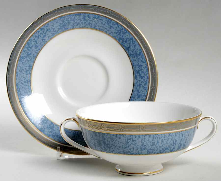 St. Pauls Footed Cream Soup Bowl & Cup Saucer Set by Royal Doulton-1