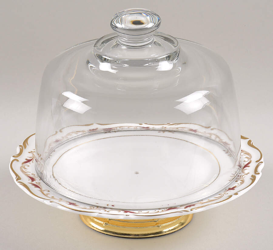 Strasbourg 6 1/2"-7 1/2" Footed Cheese Plate w/ Glass Dome HC by Royal Doulton-1