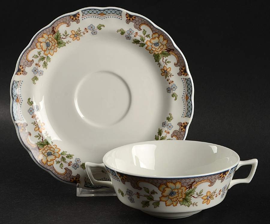 Temple Garden Flat Cream Soup Bowl & Saucer Set by Royal Doulton-1
