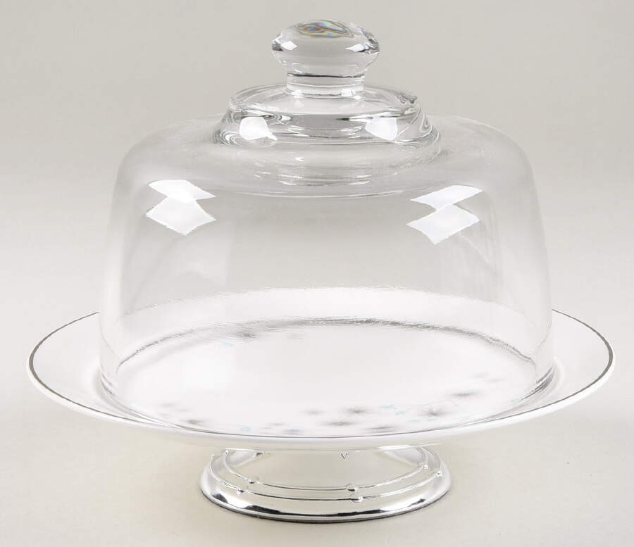 Thistledown 6 1/2"-7 1/2" Footed Cheese Plate w/ Glass Dome HC by Royal Doulton-1