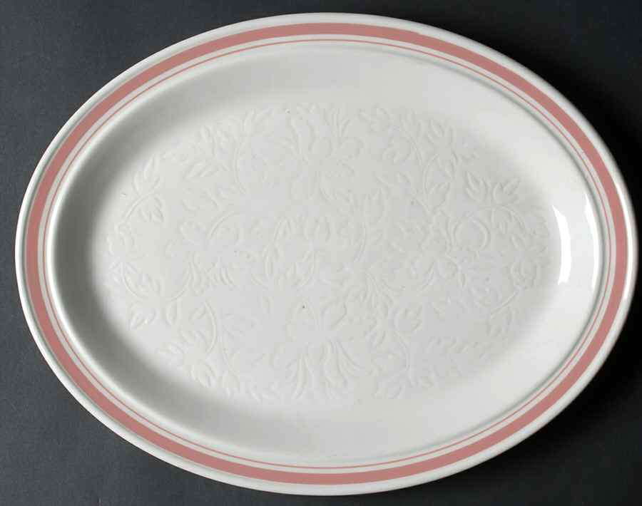 Tracery Coral 13" Oval Serving Platter by Royal Doulton-1