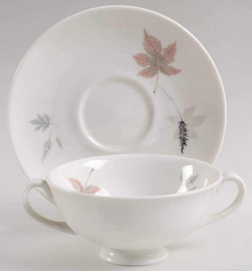 Tumbling Leaves Footed Cream Soup Bowl & Saucer Set by Royal Doulton-1