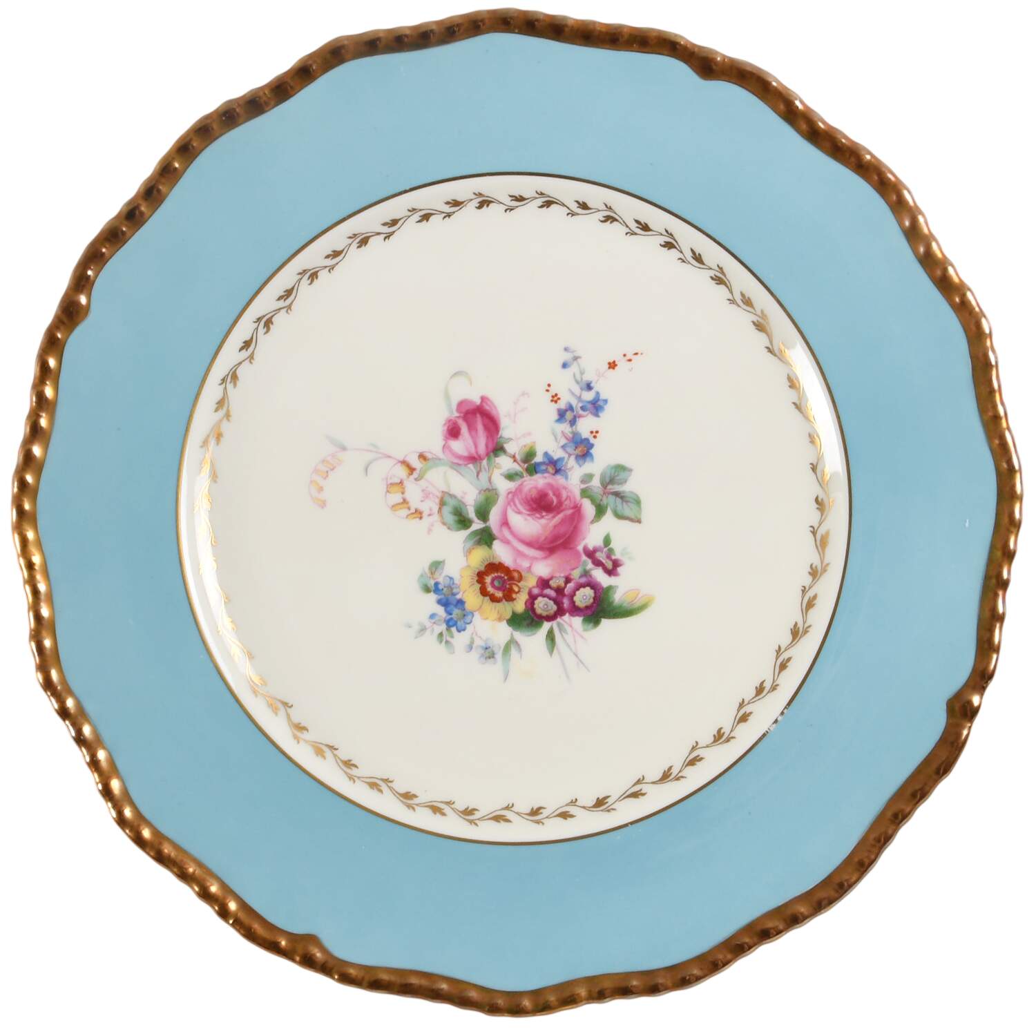 Turquoise Rim (Floral Center) Dinner Plate by Royal Doulton-1