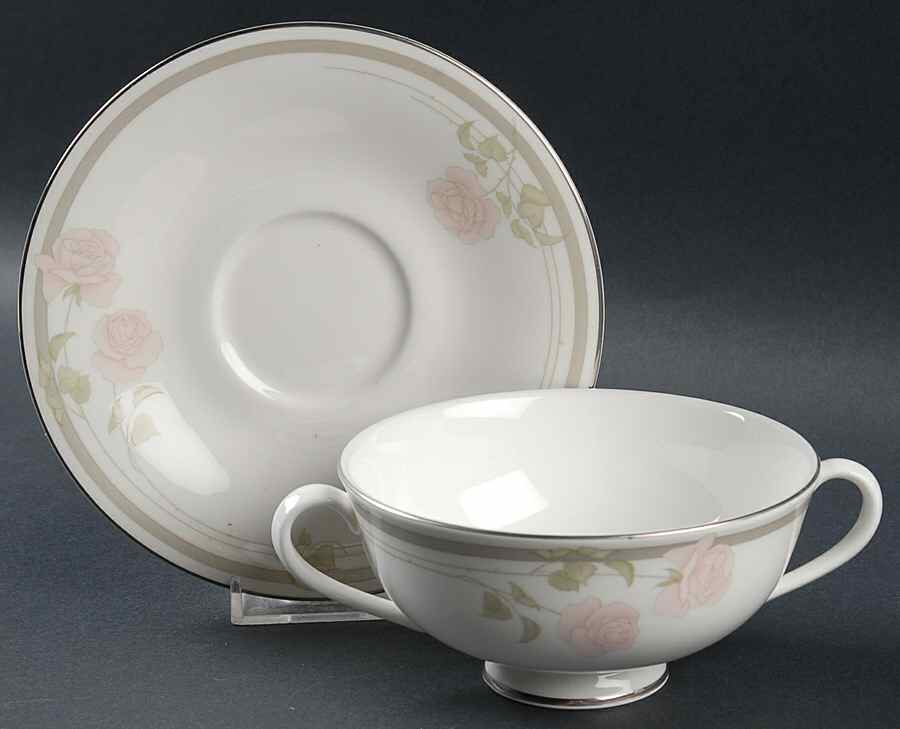 Twilight Rose Footed Cream Soup Bowl & Saucer Set by Royal Doulton-1