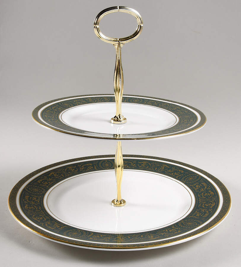 Vanborough Green 6 5/8"-10"  2 Tiered Serving Tray (Dp, Sp) HC by Royal Doulton-1