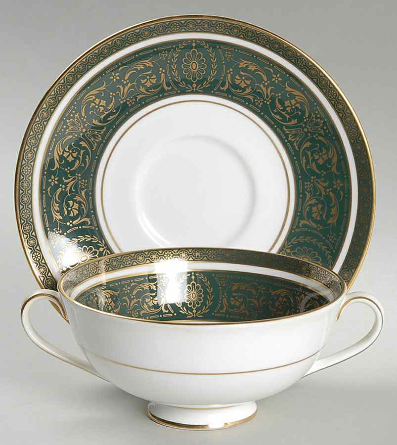 Vanborough Green Footed Cream Soup Bowl & Saucer Set by Royal Doulton-1