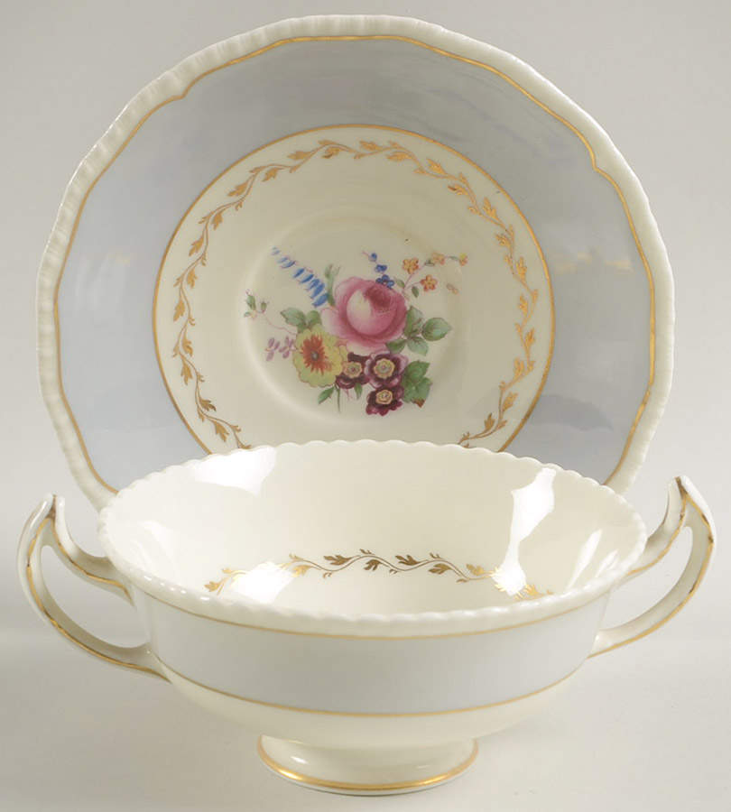 Ventura Gray Footed Cream Soup Bowl & Saucer Set by Royal Doulton-1