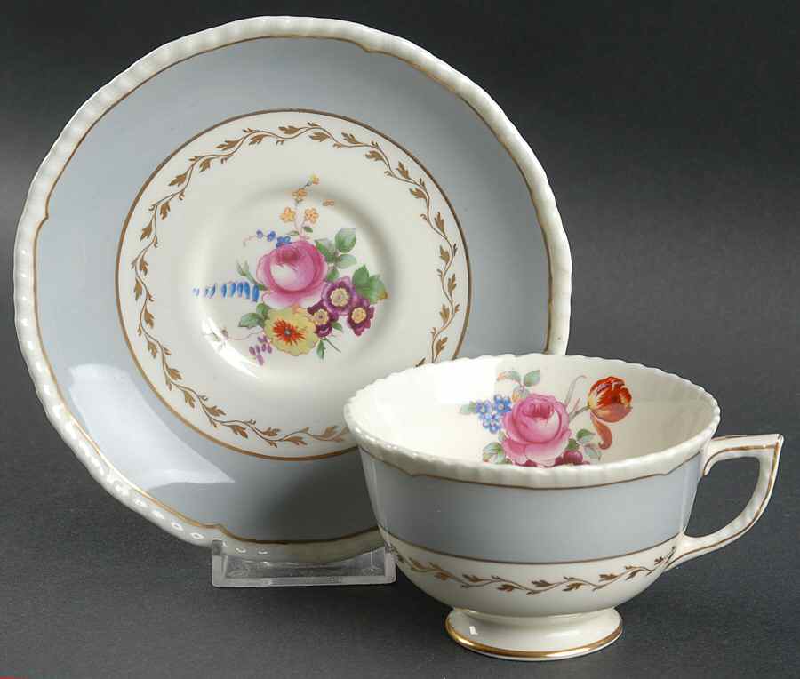 Ventura Gray Footed Cup & Saucer Set by Royal Doulton-1