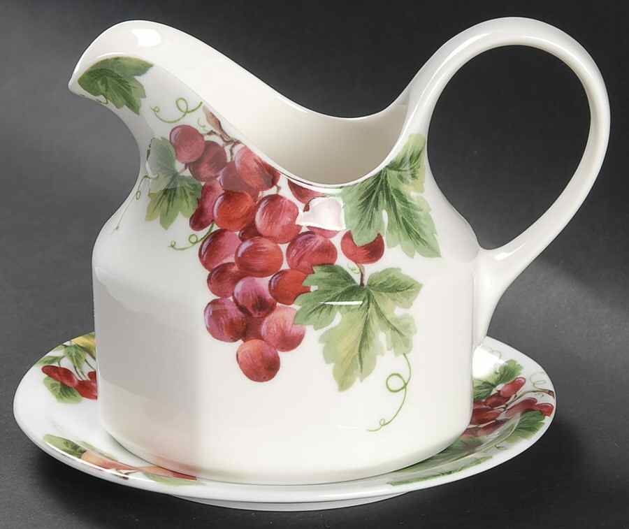 Vintage Grape Round Gravy Boat & Bread and Butter Stand by Royal Doulton-1