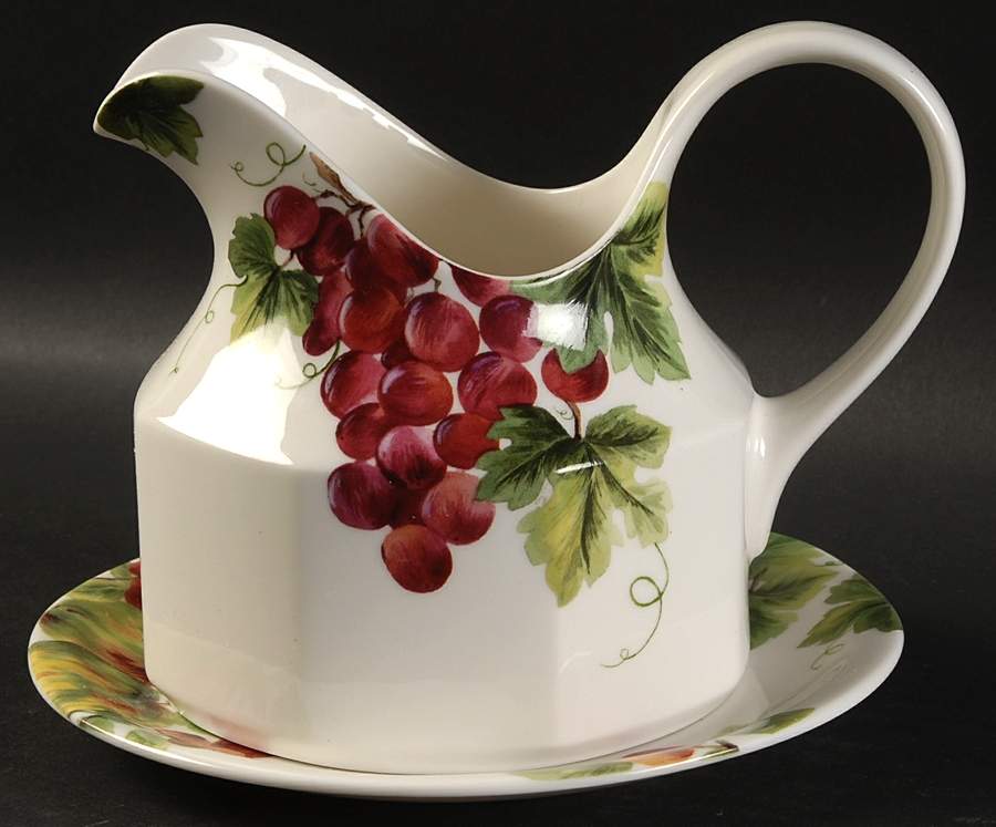 Vintage Grape Gravy Boat & Stand (Bread & Butter Plate) by Royal Doulton-1